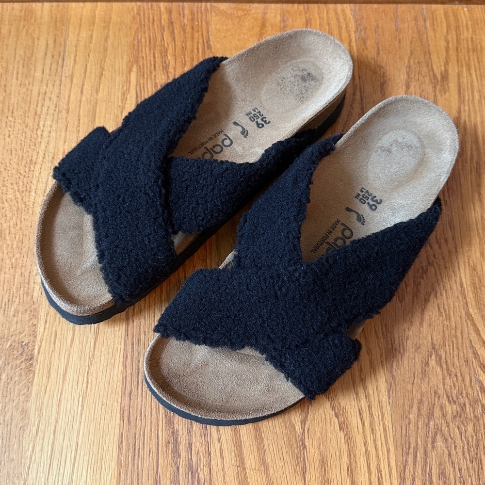 Birkenstock Papillio Shearling Sandals Black EU 39 Ladies 8-8.5 Narrow - Picture 11 of 12